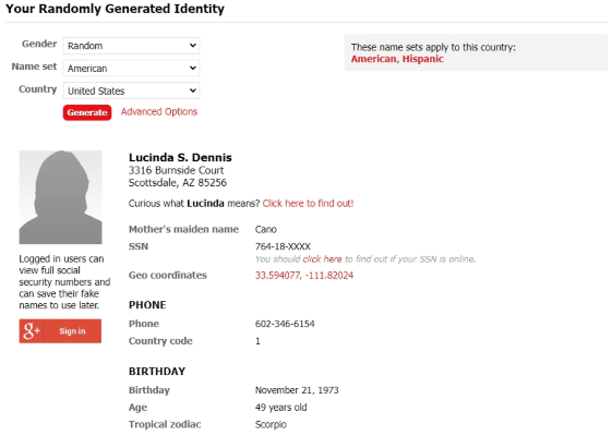 Fake Name Generator