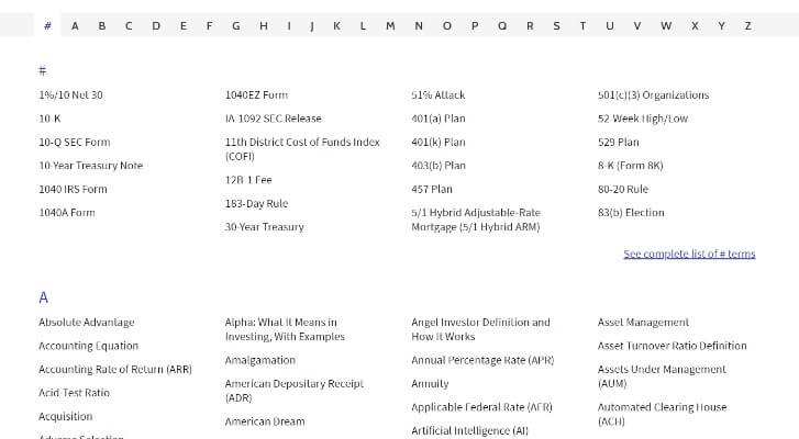 Financial Terms Dictionary