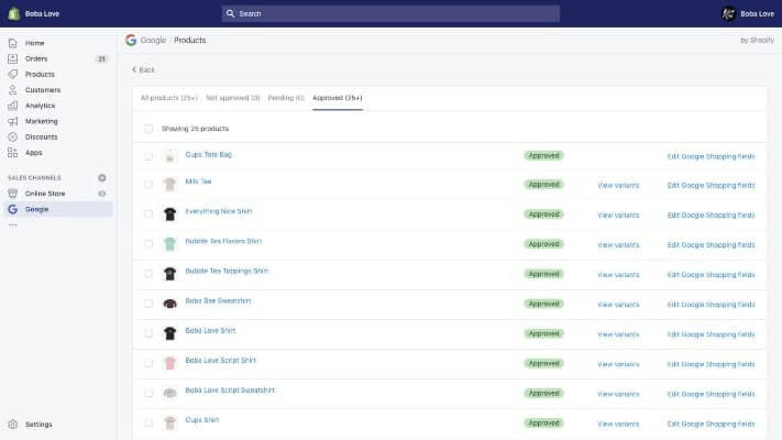 Google channel by Shopify